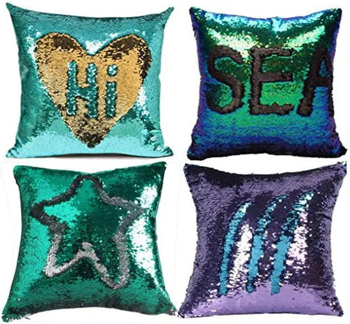 Vista 29 de MOCOFO Fundas de almohada decorativas de lentejuelas mágicas reversibles 16x16-2 de plata a oro + 2 de oro a negro de ante premium para habitación 4