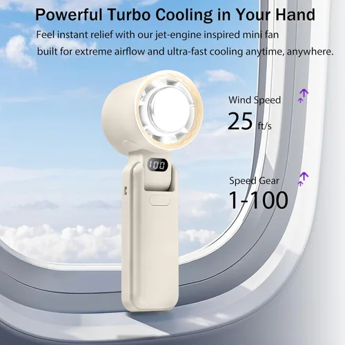 Vista 7 de Ventilador portátil de mano con enfriador de hielo turbo, ventilador de mano recargable, 100 velocidades, batería de 20 horas de duración de 3600