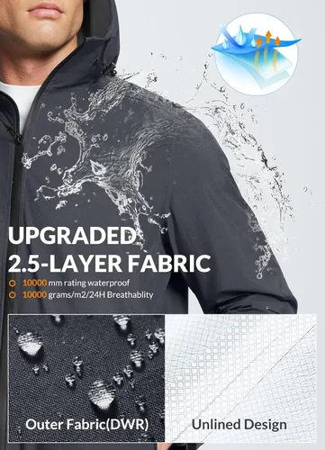 Vista 3 de BALEAF - Chaqueta impermeable para hombre, rompevientos, plegable, transpirable, ligera, resistente al viento, para senderismo, al aire libre