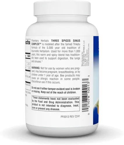 Vista 4 de Planetary Herbals Tres tabletas de apoyo sinusal de especias, 90