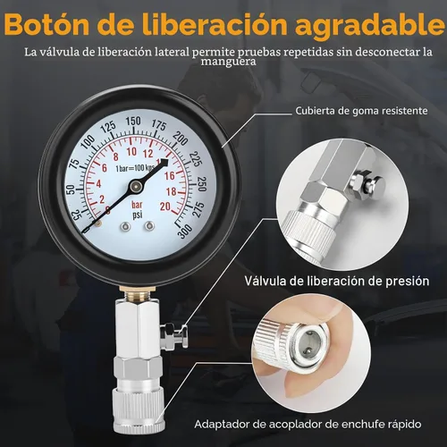 Vista 3 de BETOOLL HW0130 8pcs Kit de comprobador de compresión de cilindro de motor de gasolina medidor de herramienta automotriz