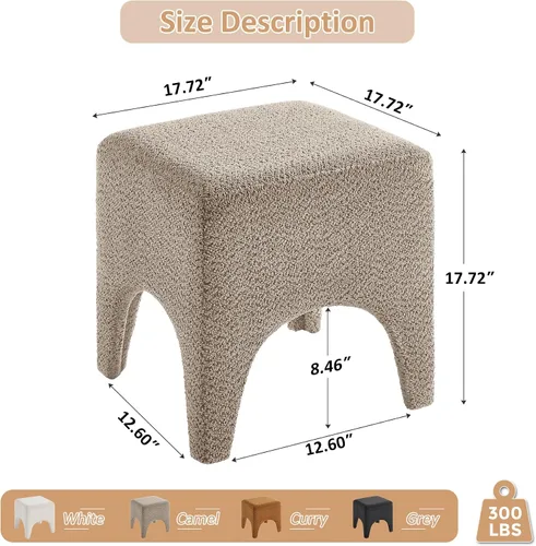 Vista 2 de Boucle - Taburete otomán cuadrado moderno de 17 pulgadas, taburete de tocador para maquillaje, reposapiés rectangular para sofá, taburete otomán