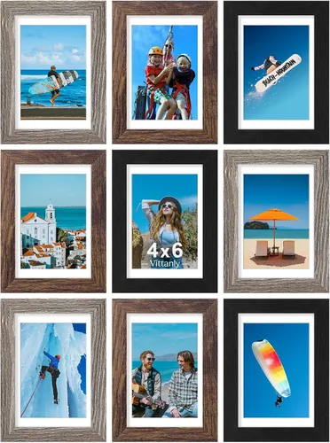 Vista 179 de Juego de 9 portarretratos, plexiglás resistente a rupturas, exhibe fotos de 4 x 6 pulgadas o, con paspartú, de 3.5 x 5 pulgadas, marcos para pared