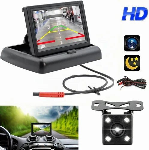 Vista 2 de Monitor plegable TFT LCD de 4.3 pulgadas para coche, cámara de respaldo inversa, cámara de respaldo para coche, sistema de aparcamiento de video