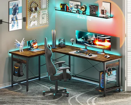 Vista 2 de Coleshome Escritorio para juegos más grande en forma de L de 66 pulgadas, escritorio de computadora esquinero, mesa de computadora resistente