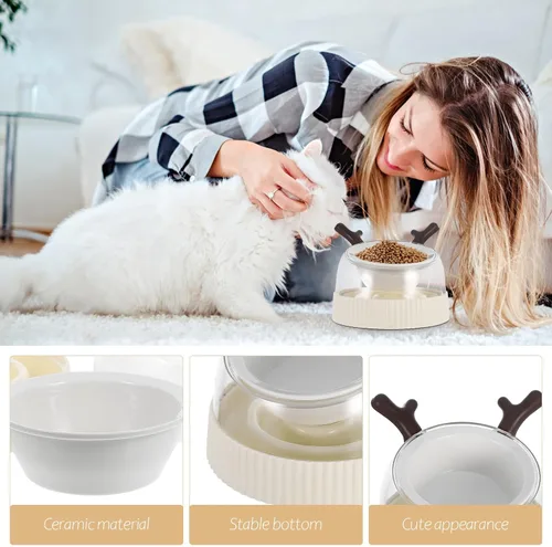 Vista 3 de Ceramic Slow Feeder Bowl for Dogs and Cats, Elevated Design