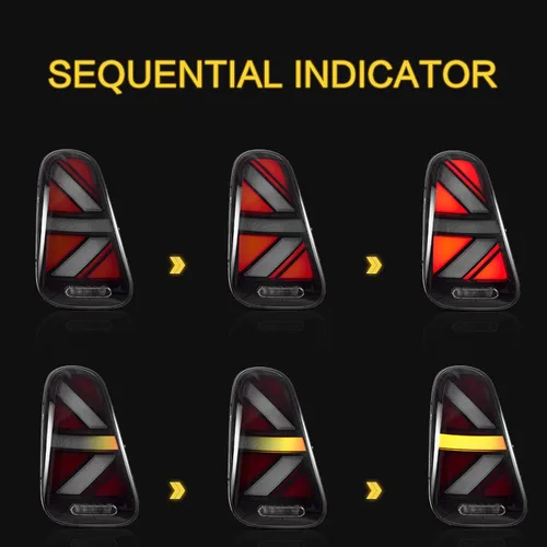 Vista 4 de Ensamble de luces traseras VLAND Compatible con BMW Mini R50 R52 R53 2001-2006, lámpara trasera Union Jack con DRL dinámico, luz trasera con señal