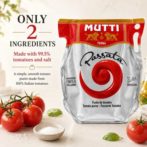 Vista 2 de Mutti Puré de tomate Passata de Italia Tomates 100% italianos, tamaño grande 6.6lb (3kg)