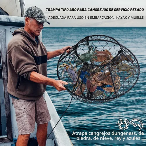 Vista 2 de QualyQualy Crab Ring Trap Hoop Net 1/2-Pack, Heavy Duty Saltwater Crab Nets for Crabbing Lobster, Dungeness and Blue Crabs, Folded Crab Cage Pots