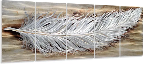 Vista 5 de Yihui Arts Arte de pared de flores de metal plateado, 5 piezas de arte de aluminio, escultura botánica contemporánea para sala de estar, dormitorio