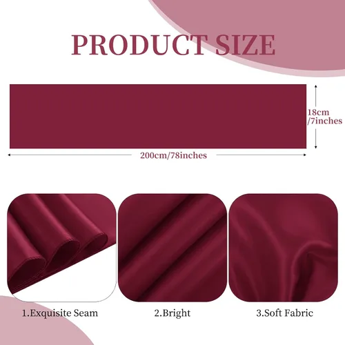 Vista 2 de Showgeous 60 cintas de satén color burdeos para decoración de sillas de recepción de boda, lazos para sillas de 7 x 78 pulgadas para banquetes