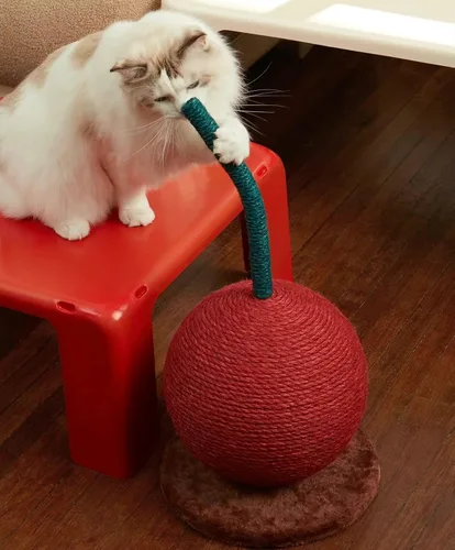 Vista 9 de VETRESKA Cherry Poste Rascador para Gatos, 22.64" de Alto Rascador para Gatos con Bola de Cuerda de Yute, Poste Rascador Vertical para Gatos