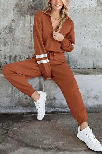 Vista 10 de PRETTYGARDEN Conjunto de suéter de 2 piezas para mujer, sudadera con cremallera, pantalones deportivos, ropa casual