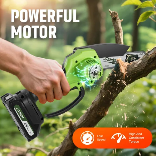 Vista 4 de Mini motosierra, motosierra eléctrica inalámbrica de 6 pulgadas, motosierra portátil de mano para poda de árboles, tijeras y mantenimiento