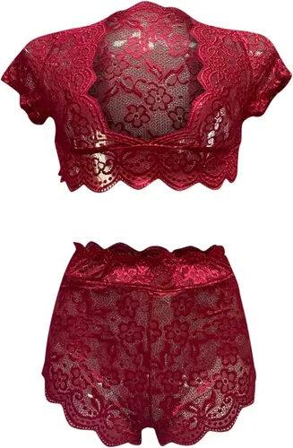 Vista 2 de RHWHOGLL Women Lingerie Set Lace Teddy Strap Babydoll Bodysuit Sexy Lace Bra and Panty Sets Naughty Slutty Sleepwear A2