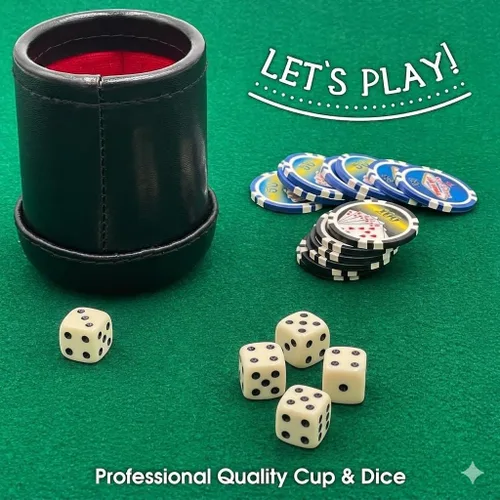 Vista 4 de 4" Deluxe Dice Cup con 5 dados estándar, negro/crema
