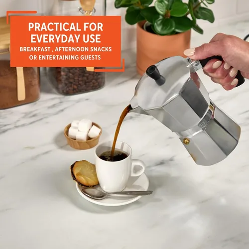 Vista 7 de IMUSA USA B120-43V, Cafetera de expreso de aluminio para estufa de 6 tazas, plateada