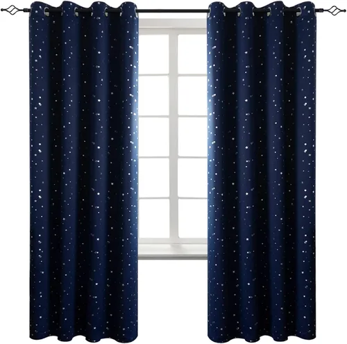 Vista 61 de BGment Cortinas opacas para dormitorio infantil, con aislamiento térmico, con ojales, estampado de estrellas plateadas, cortinas para oscurecer