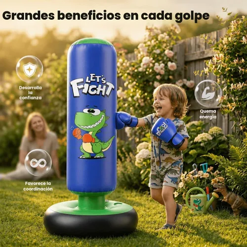 Vista 7 de Bolsa de boxeo inflable, bolsa de boxeo de 48" para niños con guantes de boxeo, juego de boxeo estable para karate, taekwondo, juguete de dinosaurio