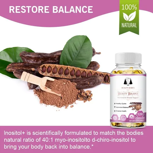 Vista 2 de Myo-inositol y D-Chiro Inositol - Equilibrio hormonal y apoyo ovárico saludable para mujeres - Suplemento de apoyo 100% natural para SOP - Fabricado