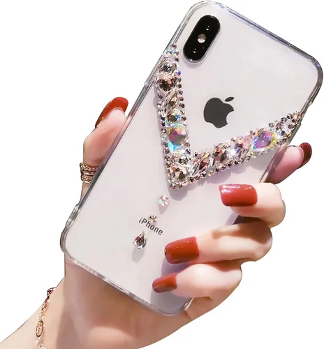 Vista 5 de LCHDA - Funda con soporte para anillo compatible con iPhone 15 de 6.1 pulgadas, bonita funda protectora de lujo con diamantes de imitación