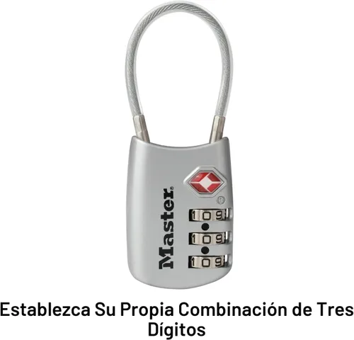 Vista 4 de Master Lock 4688D Candado para Equipaje con Combinación Personalizable Aprobado por TSA, 1 Unidad, Plateado