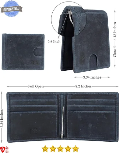 Vista 3 de Monedero de cuero con clip de dinero para hombres-RFID bloqueo bolsillo frontal delgado cartera con ventana de identificación