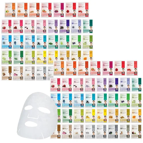 Vista 8 de DERMAL Paquete combinado de 26 mascarillas faciales coreanas con esencia de colágeno (verde y amarillo) – Mascarilla facial hidratante y calmante
