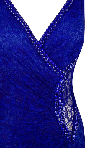 Vista 5 de Angel-fashions Vestido de novia de encaje con cuello en V para mujer