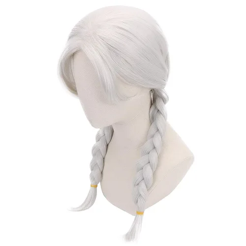 Vista 5 de PARTYZONE - Peluca de cosplay trenzada blanca con trenzas, pelucas de anime para mujer, pelucas sintéticas para fiestas, juegos de rol, peluca