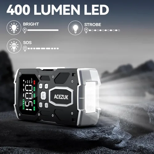 Vista 5 de ACEZUK - Arrancador portátil para automóvil con compresor de aire, 150PSI 8000A (todo gasolina/10.0L diesel), batería de 12 V, batería de arranque