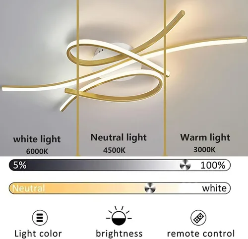 Vista 6 de Lámpara de techo LED regulable con control remoto, moderna lámpara de sala de estar, dormitorio, para cocina, estudio, oficina, diseño de interiores