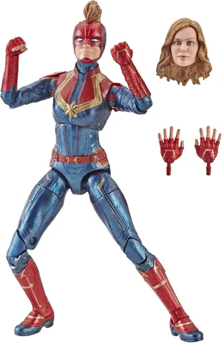 Vista 3 de Marvel Capitán Marvel - Figura de disfraz de Capitán Marvel de 6 pulgadas para coleccionistas, niños y fanáticos Marvel Legends - Figura de acción