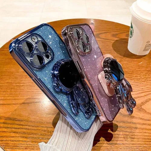 Vista 6 de KJArrow Lovely Kickstand Case para iPhone 11 - Estuche de soporte de astronauta con purpurina para mujer (azul)