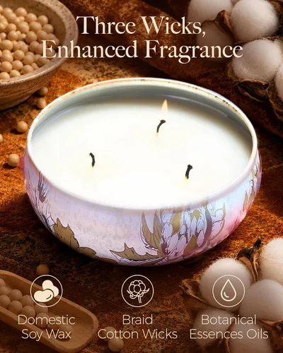 Vista 26 de M&SENSE Velas aromáticas de bayas cítricas, vela grande de lata de soja de 3 mechas, más de 40 horas de tiempo de combustión, cera vegana 100%
