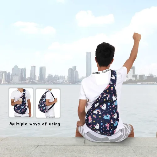 Vista 6 de GLOSSYLED Mochila cruzada para mujeres y hombres, mochila de viaje cruzada para el hombro, bolsa de pecho, mochila para senderismo, ciclismo