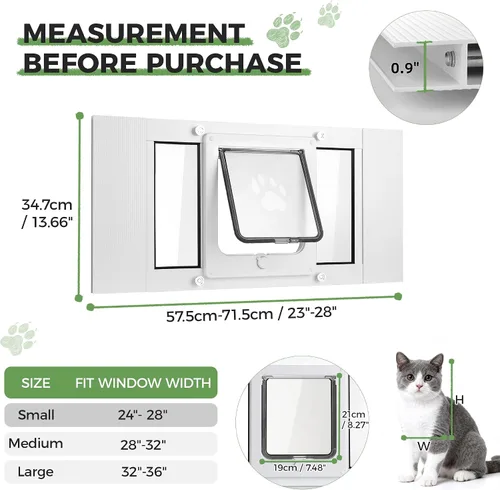 Vista 3 de Slevoo Puerta de gato para ventana, instalación sin cortes en 10 minutos, ancho ajustable de 23 a 28 pulgadas, bloqueo de perilla mejorado de 4