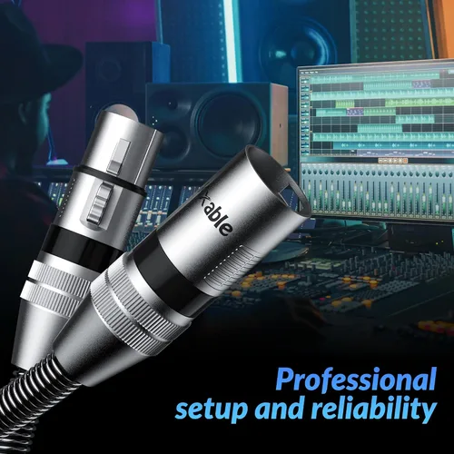 Vista 7 de Paquete de 2 cables de iluminación de escenario DMX de 4 pies, cable XLR macho a hembra de 3 pines, compatible con conexión de audio de micrófono