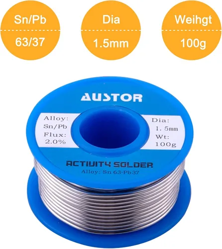 Vista 2 de AUSTOR 63-37 Alambre de soldadura de núcleo de colofonia de plomo de estaño para soldadura eléctrica (0.059 in, 3.53 oz)