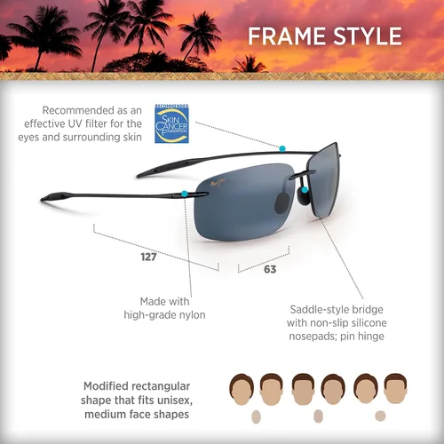 Vista 6 de Maui Jim Mens and Womens Breakwall Polarized Rimless Sunglasses