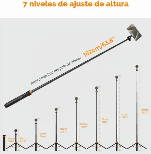 Vista 6 de K&F Concept Trípode magnético para selfie de 63 pulgadas, soporte ligero para teléfono celular con control remoto inalámbrico, compatible con iPhone