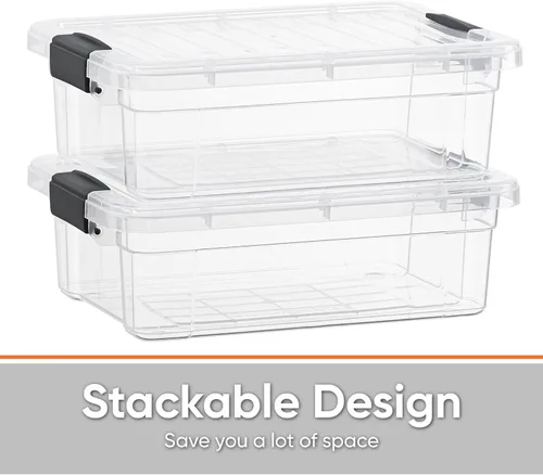 Vista 4 de Superio Contenedor de plástico transparente de 7.4 cuartos con tapa, no tóxico, sin BPA, sin olor, caja de almacenamiento organizadora, recipiente