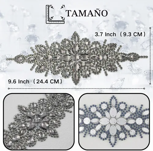 Vista 7 de PEARLY JUN 1 pieza de apliques de diamantes de imitación negros autoadhesivos, parches de cristal con adhesión térmica para ropa, adornos de Negro-1