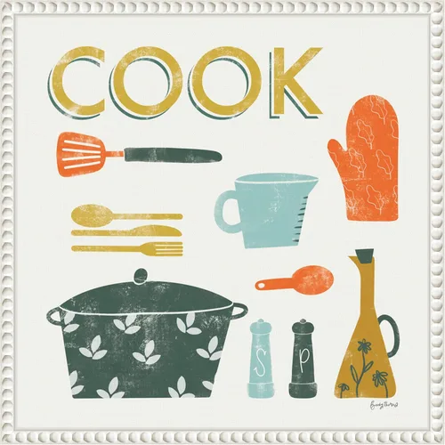 Vista 15 de Amanti Art Framed Canvas Wall Art 16x16 Retro Kitchen III Cook by Becky Thorns, Framed Wall Art Canvas, Cuisine Artwork, Traditional Decor, Small
