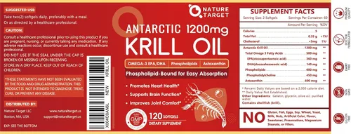 Vista 8 de Nature TARGET Aceite de krill de 1200 mg con omega-3 EPA y DHA con astaxantina, fosfolípidos y colina, apoya el corazón, el cerebro, la salud, sin