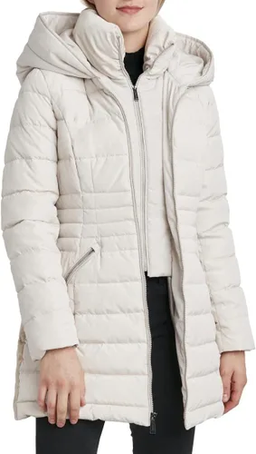 Vista 3 de Laundry by Shelli Segal Women's Windbreaker Puffer Coat Mid-length Fit & Flare Jacket, Side Velvet Tape