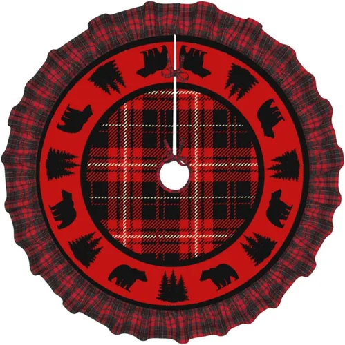 Vista 16 de A Brood of Chickens - Falda de árbol de Navidad de 30 pulgadas con borde de cuadros búfalo rojos y negros, decoración para Feliz Navidad, casa
