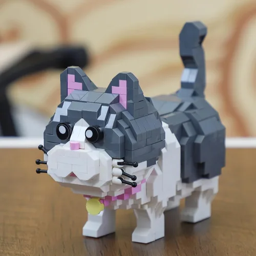 Vista 6 de Lindo kit de bloques de construcción micro mini de animales, ladrillos mini azules de gato para juguetes de construcción para adultos, niños