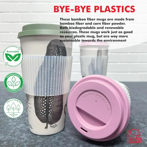 Vista 3 de Chef Craft Taza de viaje de fibra de bambú ecológico, juego de 4 piezas, 22 onzas, natural