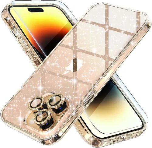Vista 57 de Choiche, funda para iPhone 14 de mujer, brillante, protección de grado militar, 2 cubiertas de lentes de cámara Diamond, 2 protectores de vidrio